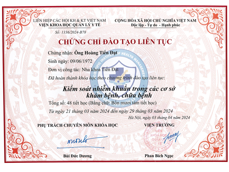 Chứng chỉ kiểm soát nhiễm khuẩn