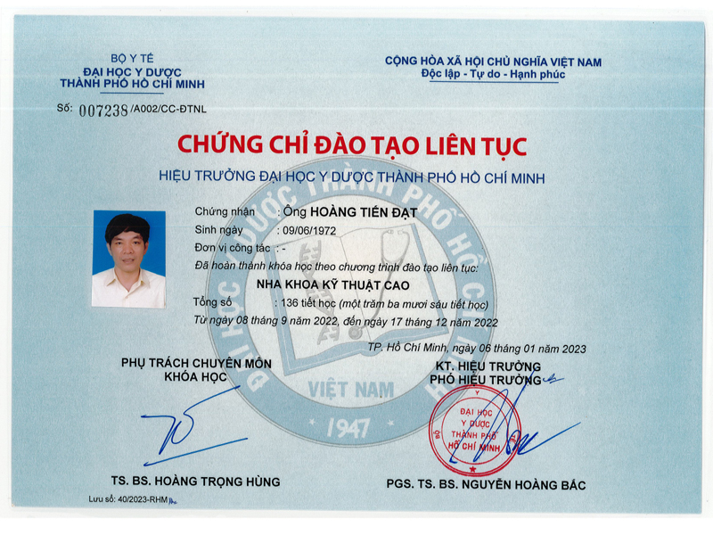 Chứng chỉ Nha khoa Kỹ thuật cao