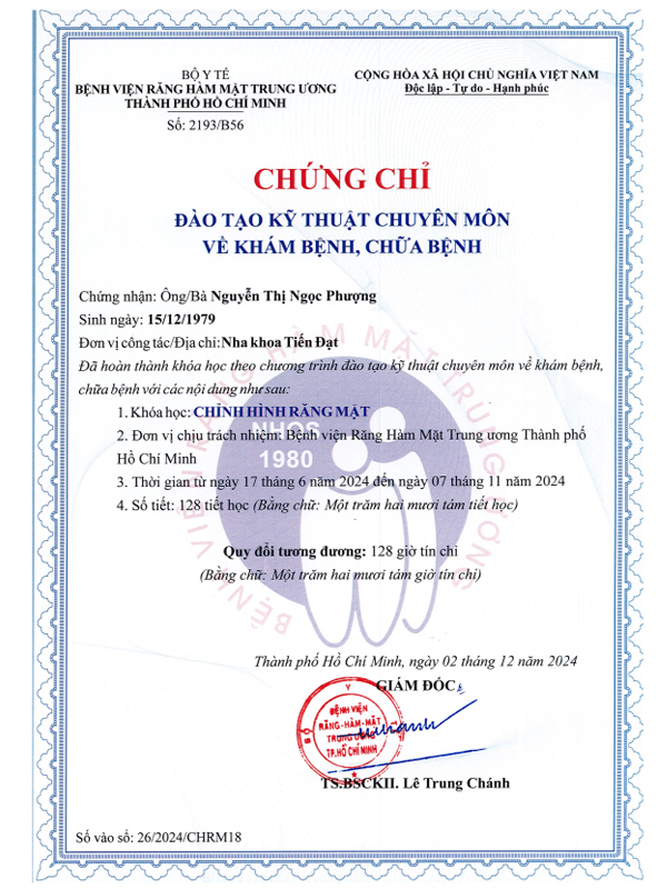 Chứng chỉ chỉnh hình răng mặt
